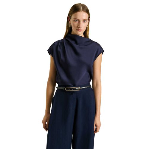 Veronika Maine Crepe Back Satin Drape Neck Top